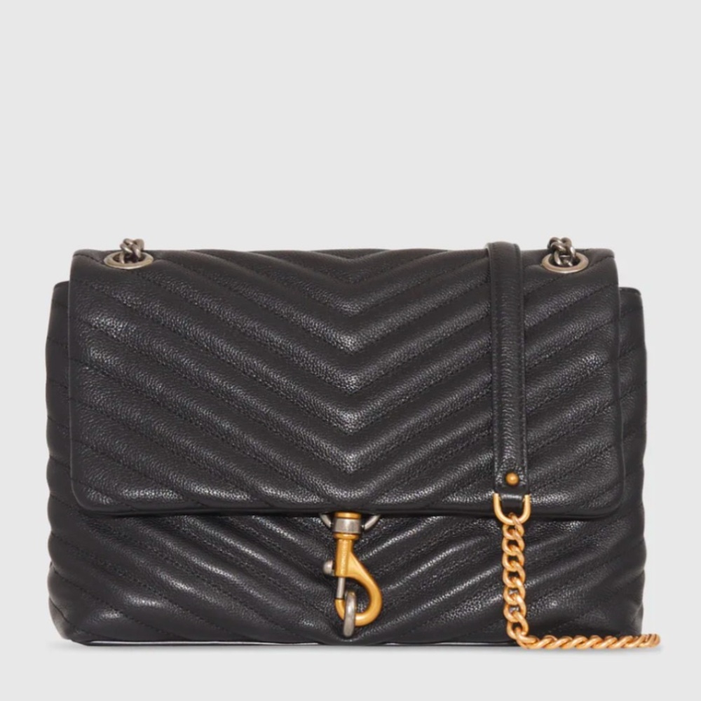 Rebecca Minkoff Black Quilted Leather Shoulder Bag with Gold Hardware
